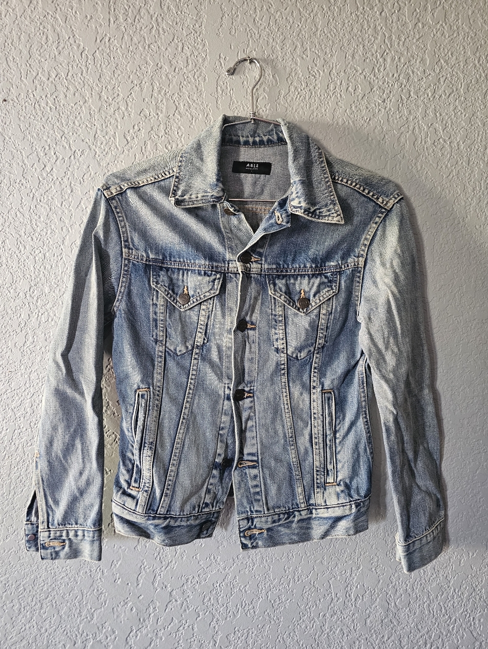 Able Light Wash Denim Jacket in Faded Blue